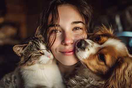 Famille heureuse avec leurs animaux, adoption réfléchie