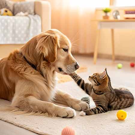 Chien et chat apaisés à la maison, responsabilité à long terme