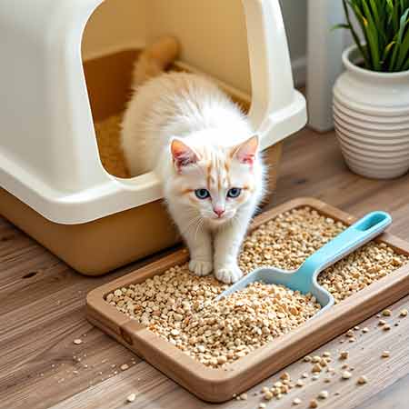 chat utilisant une litière moderne en appartement