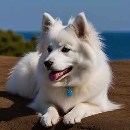 Spitz japonais tranquillement allongé